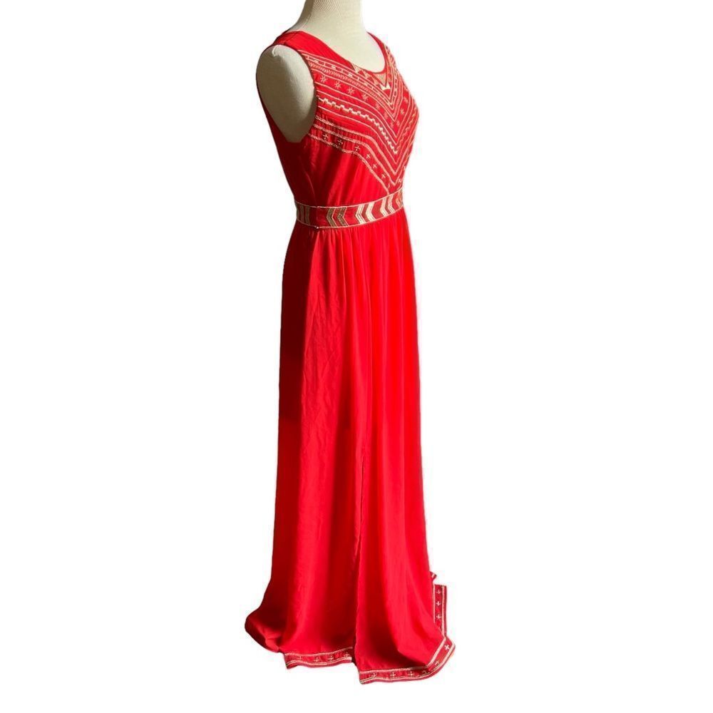 Marineblu Red Sleeveless Beaded Maxi Gown